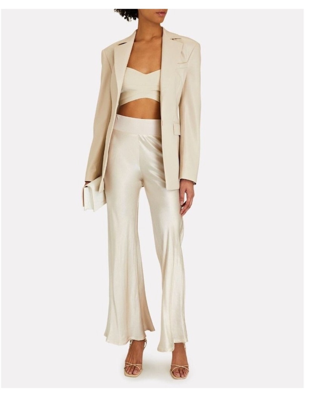 Enza Costa‎ Satin Wide Leg Pants Antique White Satin Bell size 2